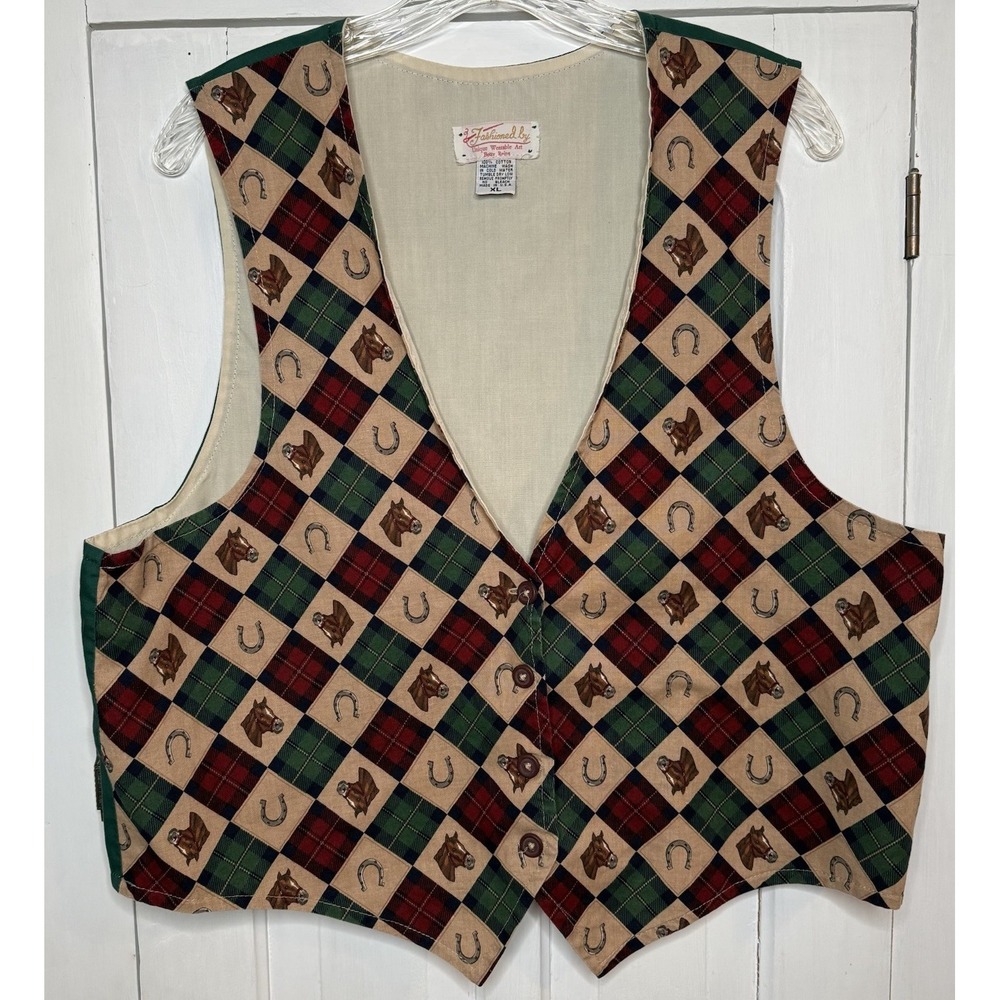 Vintage Betty Reina XL Wearable Arts Horse Print Vest Women's Farm Barn Cottage